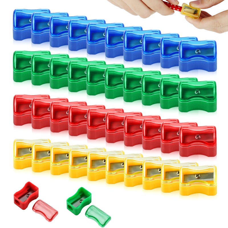 Faxco Coloured Plastic Pencil Sharpener - 96 PCS Kids Manual Sharpener with Cap - Mini Handheld with Lid - Image 1